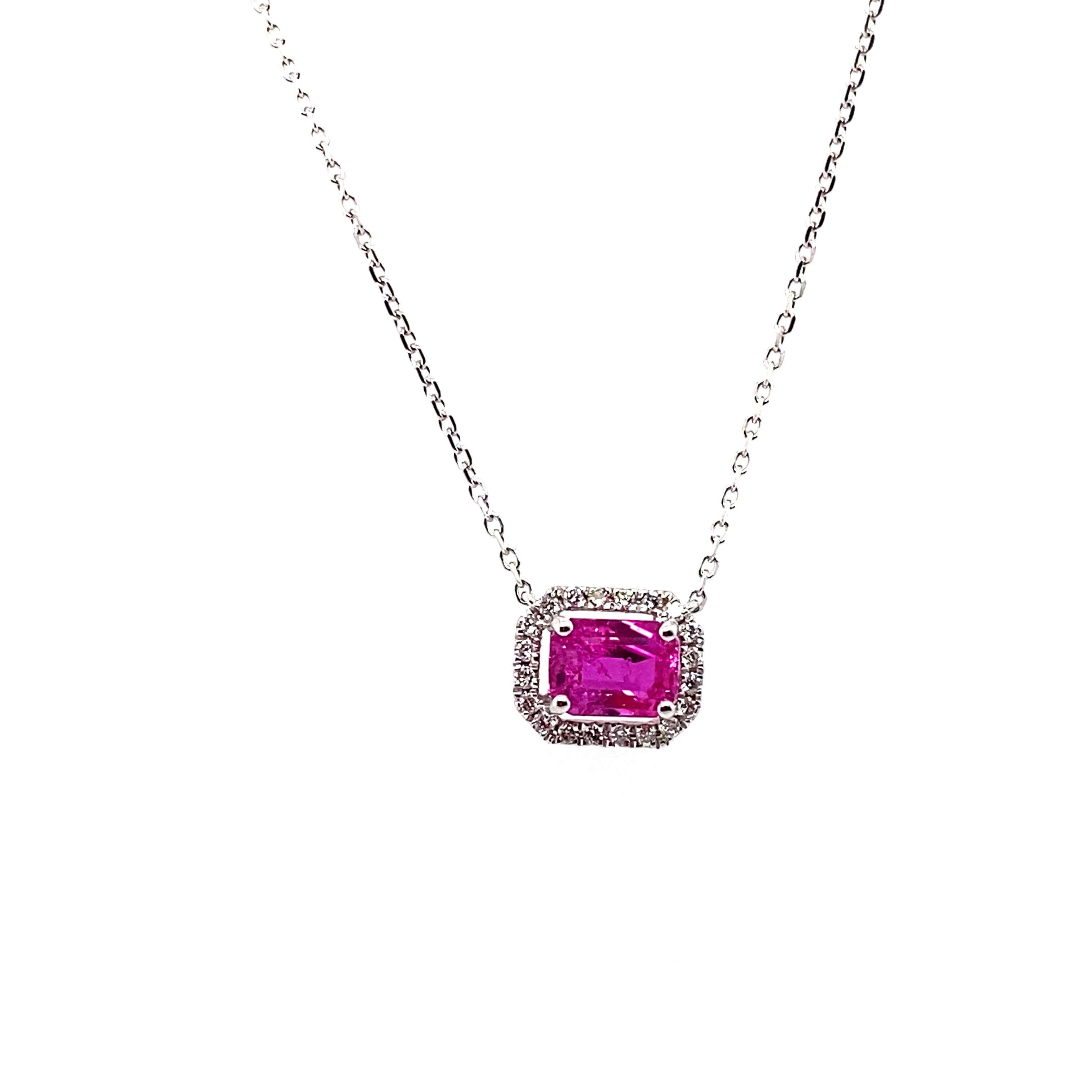 1.22 Carat Octagon-Cut Burma No Heat Ruby and White Diamond Pendant Necklace