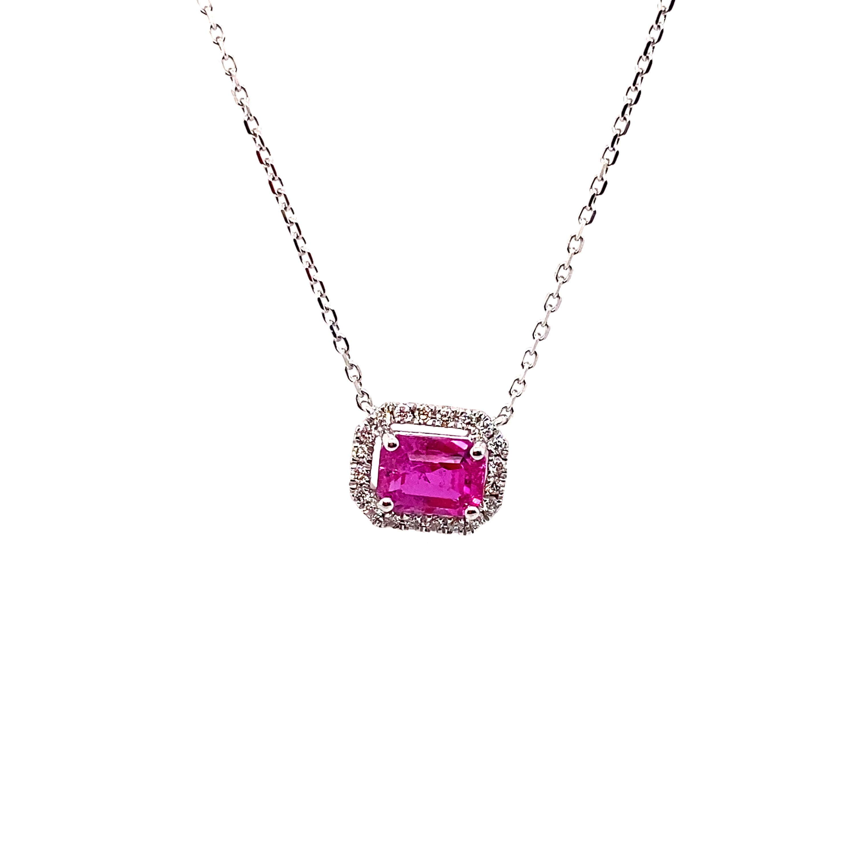 1.22 Carat Octagon-Cut Burma No Heat Ruby and White Diamond Pendant Necklace