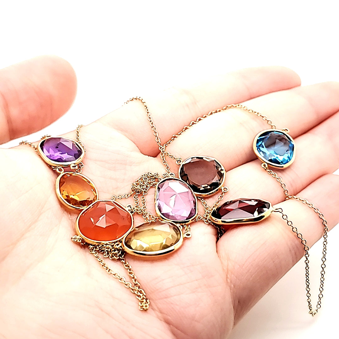 8 Stone Multicolor Necklace in 18 K Gold