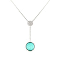 18k White Gold Circle Turquoise Cts 0.88 and Round Diamond Lariat Necklace