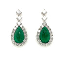 GRS Certified Zambian Pear-Shaped Emerald Cts 10.85 Princess-Cut Diamond Earring