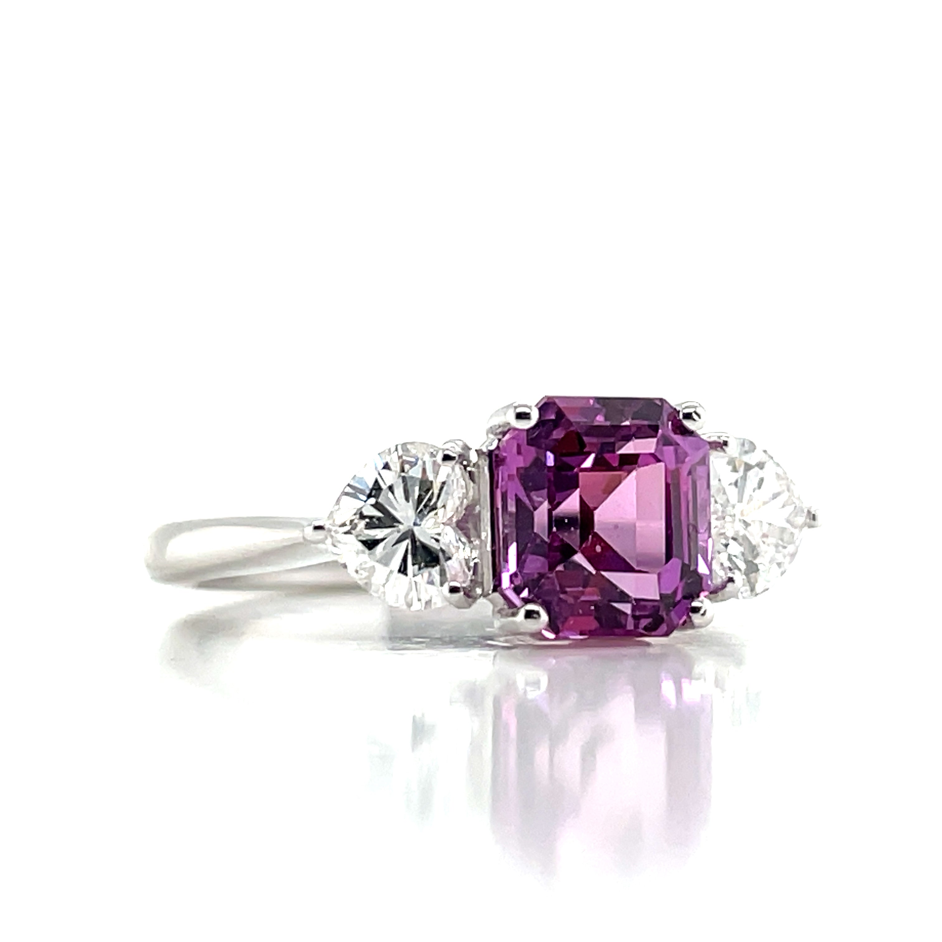 GIA Cert No Heat Purplish Pink Sapphire Cts 2.26 Heart Diamond Engagement Ring