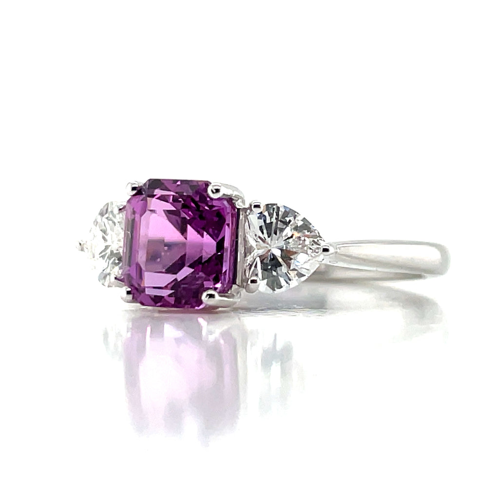 GIA Cert No Heat Purplish Pink Sapphire Cts 2.26 Heart Diamond Engagement Ring