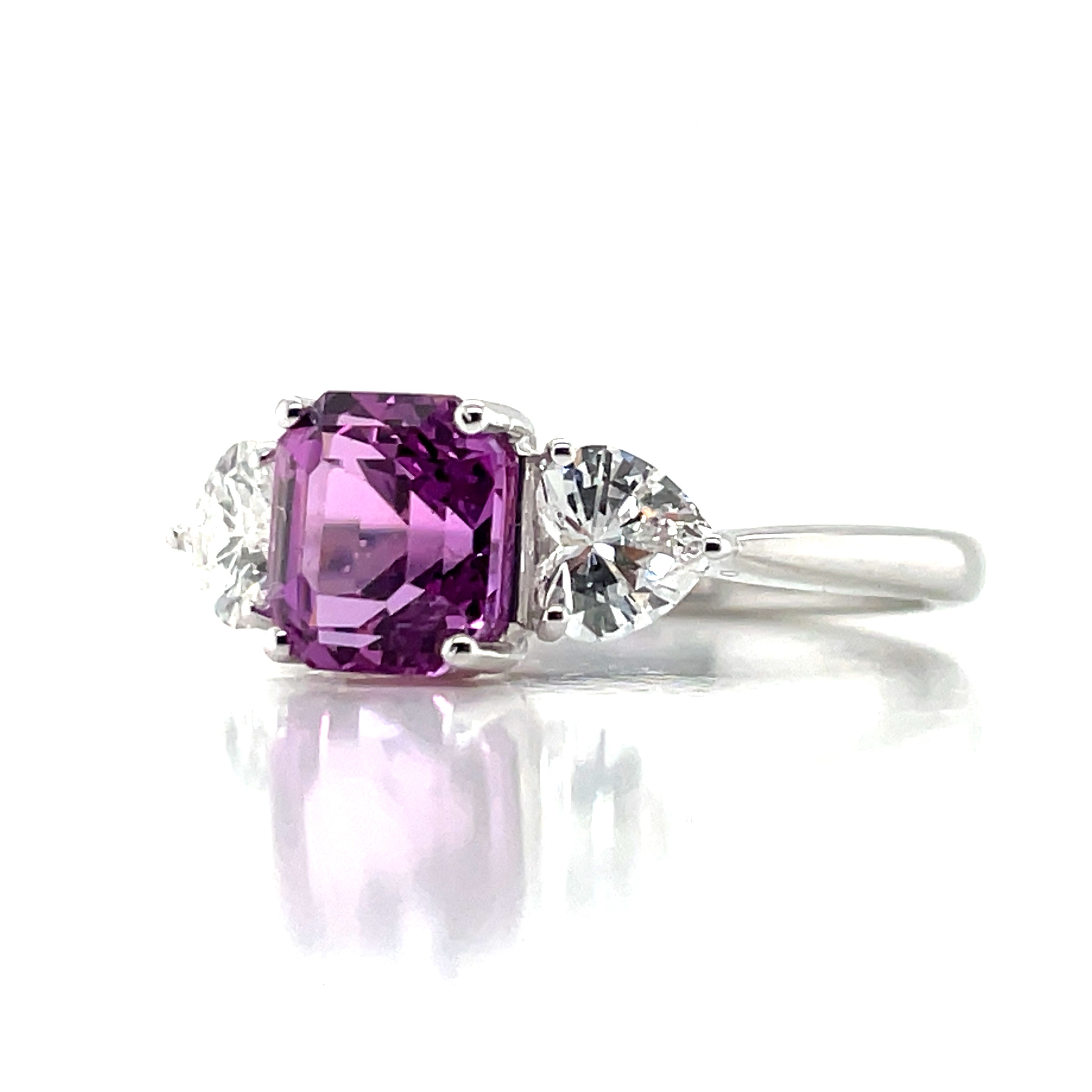GIA Cert No Heat Purplish Pink Sapphire Cts 2.26 Heart Diamond Engagement Ring