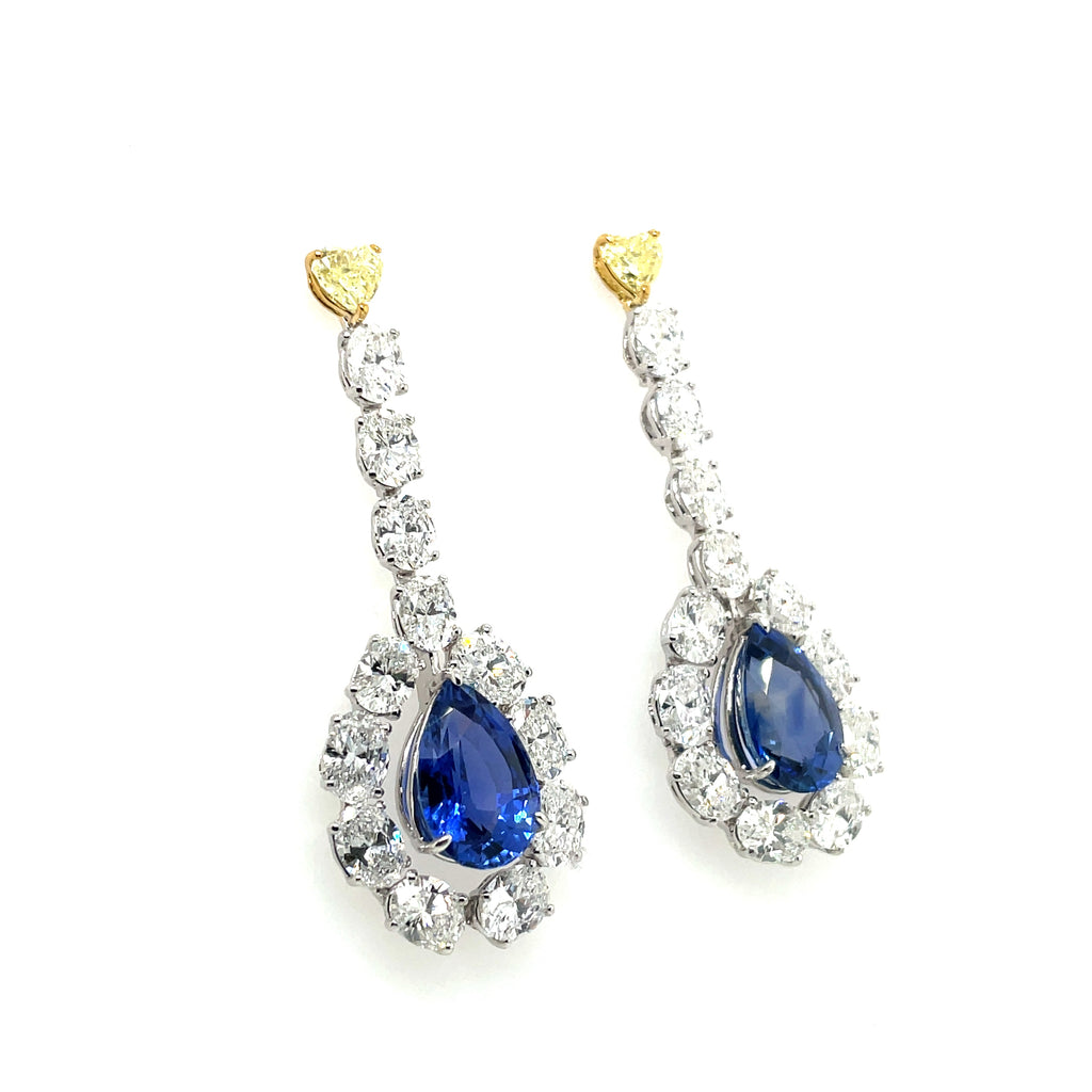 Pear-Shaped Blue Sapphire Diamond Earrings