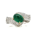 Emerald Cabuchon Cts 2.11 and Diamond Engagement Ring