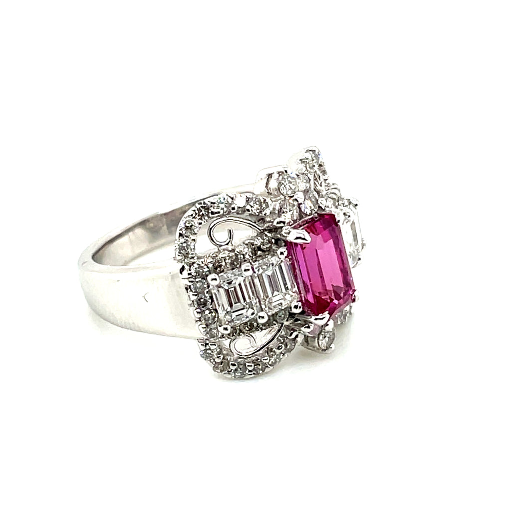 Natural No Heat Pink Sapphire Ring with Diamonds, Engagement Ring
