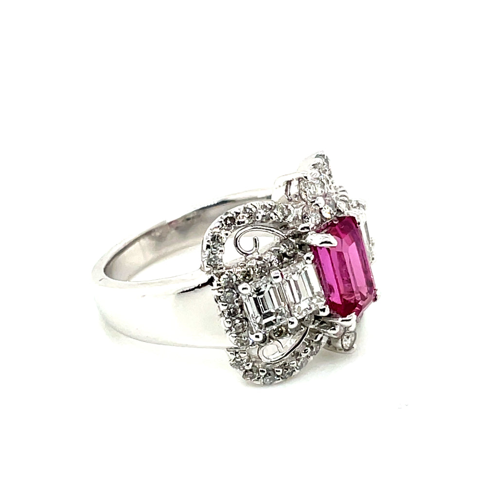 Natural No Heat Pink Sapphire Ring with Diamonds, Engagement Ring