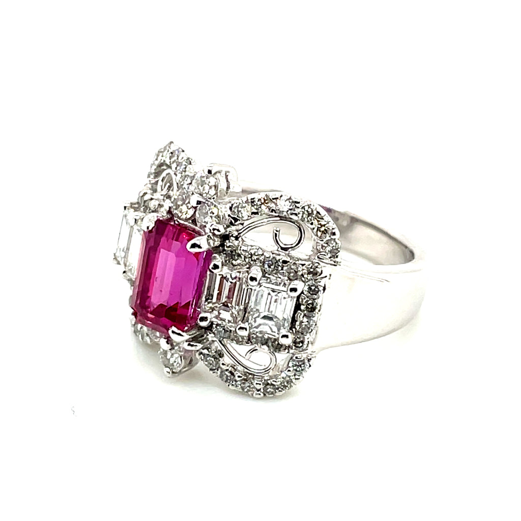 Natural No Heat Pink Sapphire Ring with Diamonds, Engagement Ring