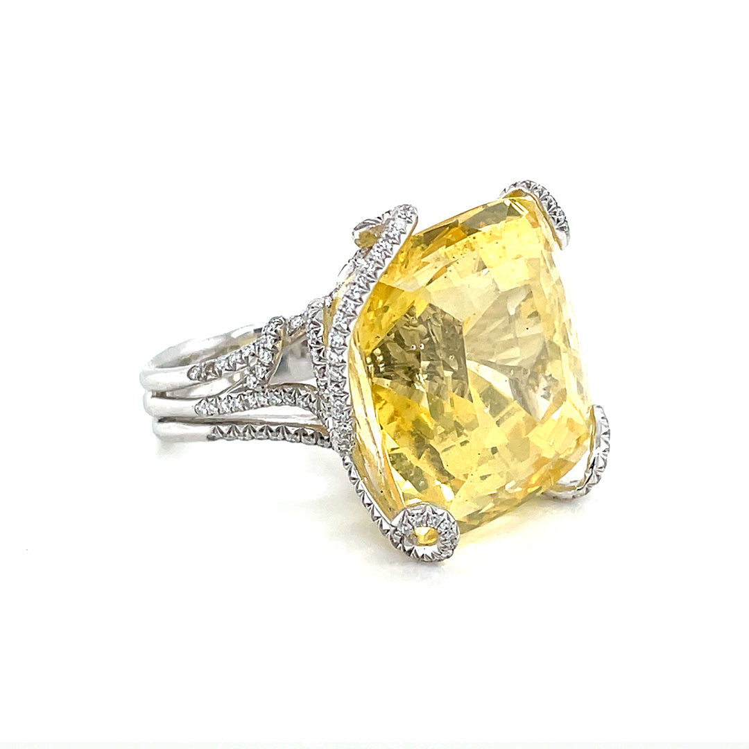 GRS Certified 79.3 cts Nature Yellow Sapphire Ring