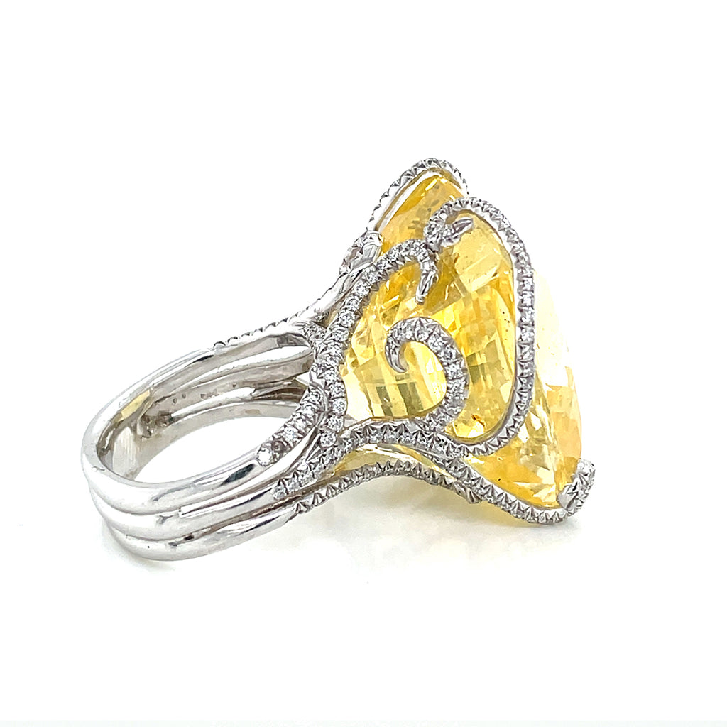 GRS Certified 79.3 cts Nature Yellow Sapphire Ring
