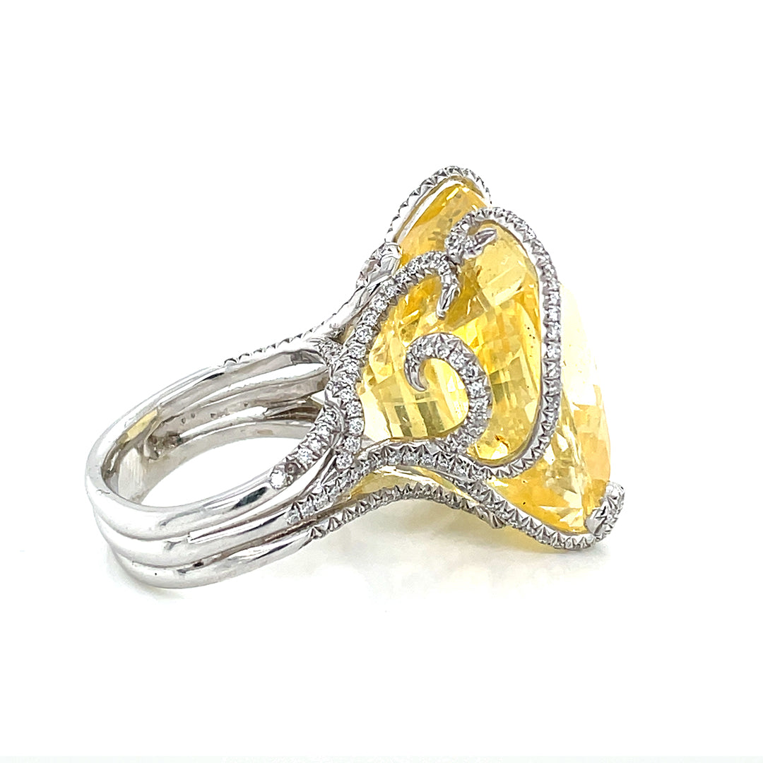 GRS Certified 79.3 cts Nature Yellow Sapphire Ring