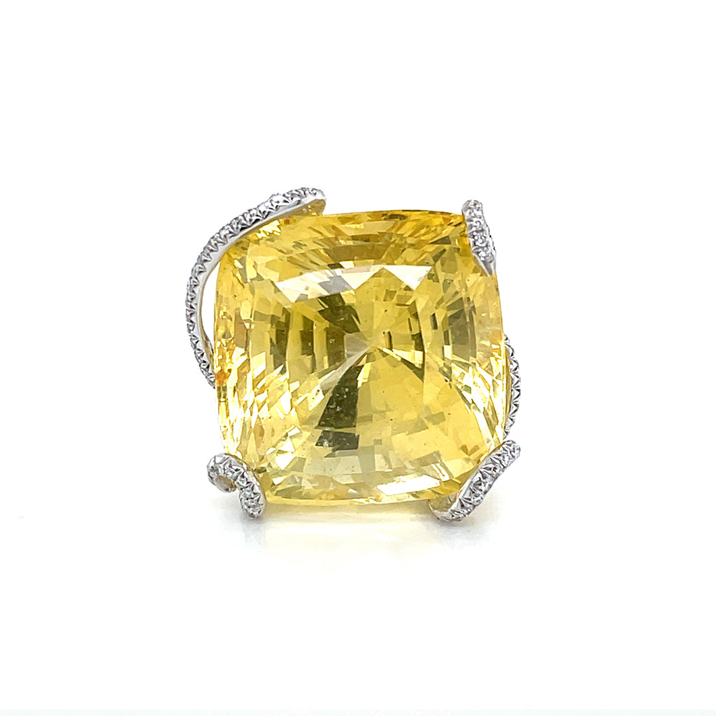 GRS Certified 79.3 cts Nature Yellow Sapphire Ring