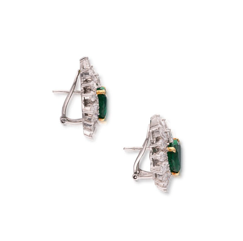 8.34 Carat Gubelin Certified Heart Shaped Emerald and White Diamond Earrings
