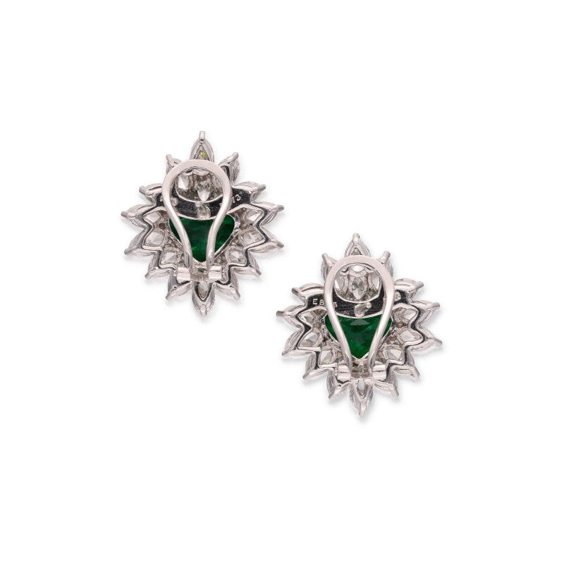 8.34 Carat Gubelin Certified Heart Shaped Emerald and White Diamond Earrings