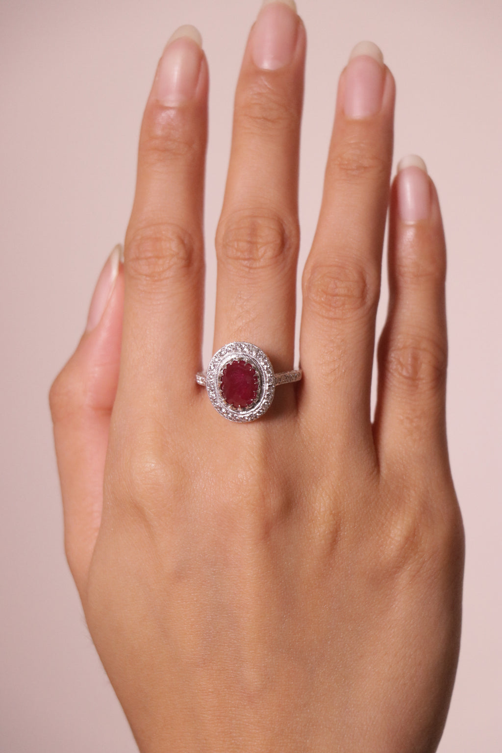 8k White Gold Ruby Cts 2.74 Diamond Engagement Ring