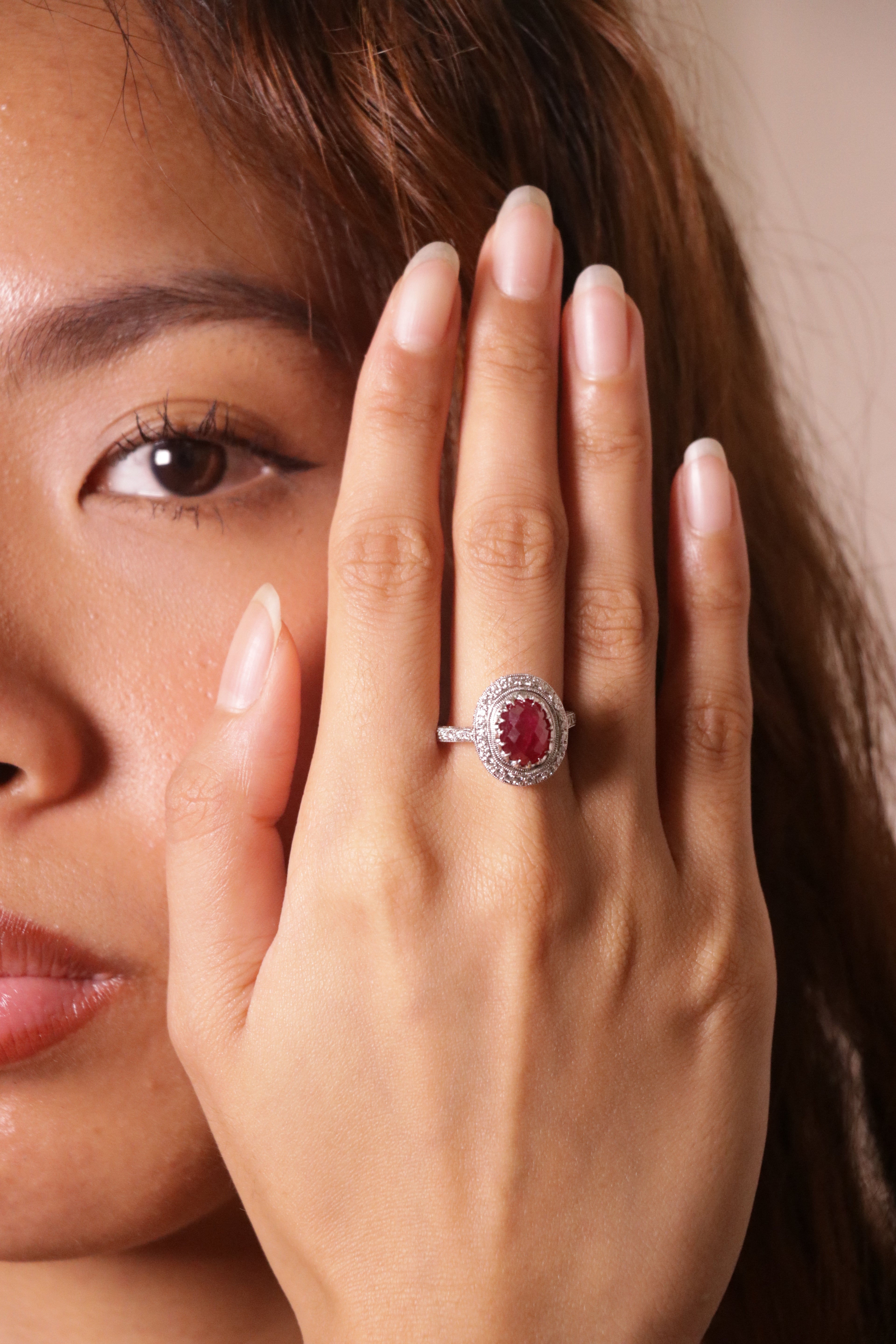 8k White Gold Ruby Cts 2.74 Diamond Engagement Ring