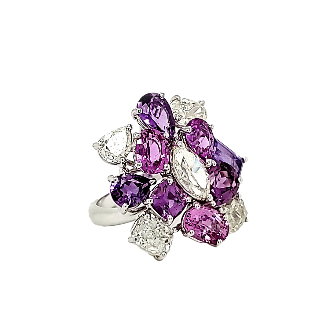 AGL Certified Madagascar Pink and Purple Sapphire Diamond Ring