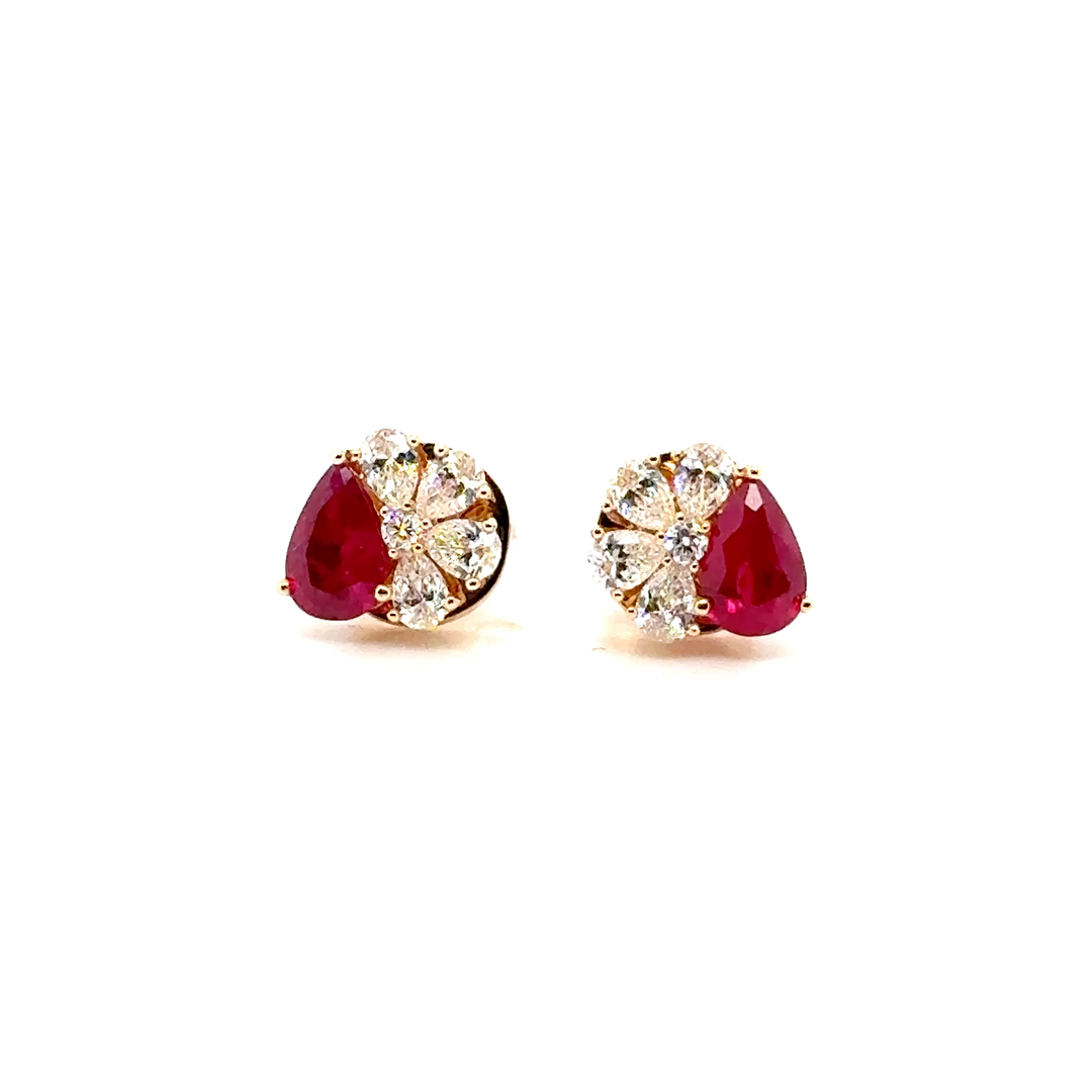 Half Flower Diamond Ruby Earring - BV 18