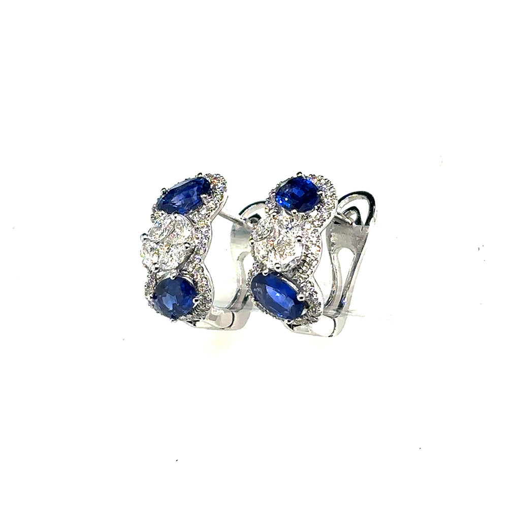 Three Stones Sapphire Diamond Oval Earrings - BV 6
