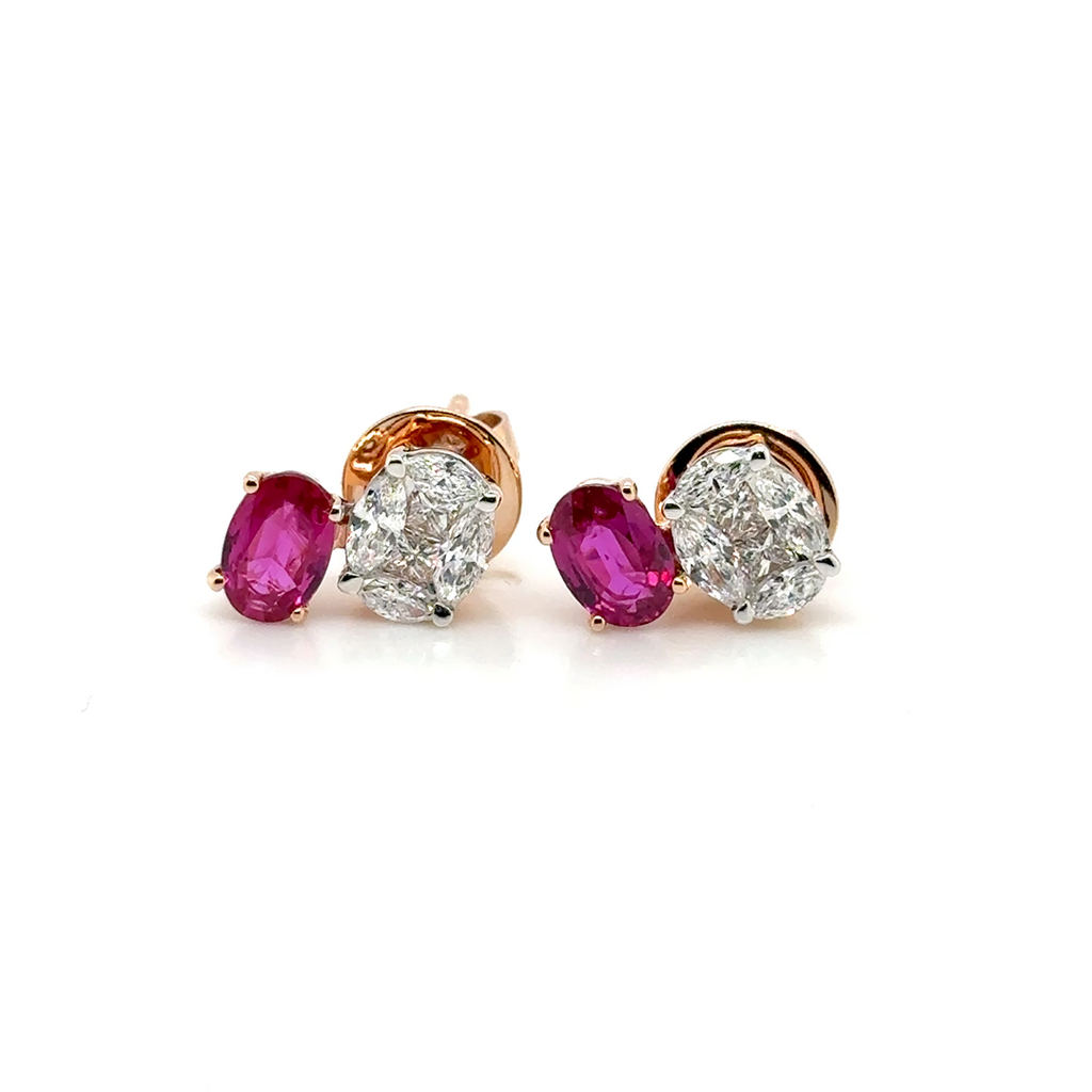 Two Stones Ruby Diamond Earrings - BV 17