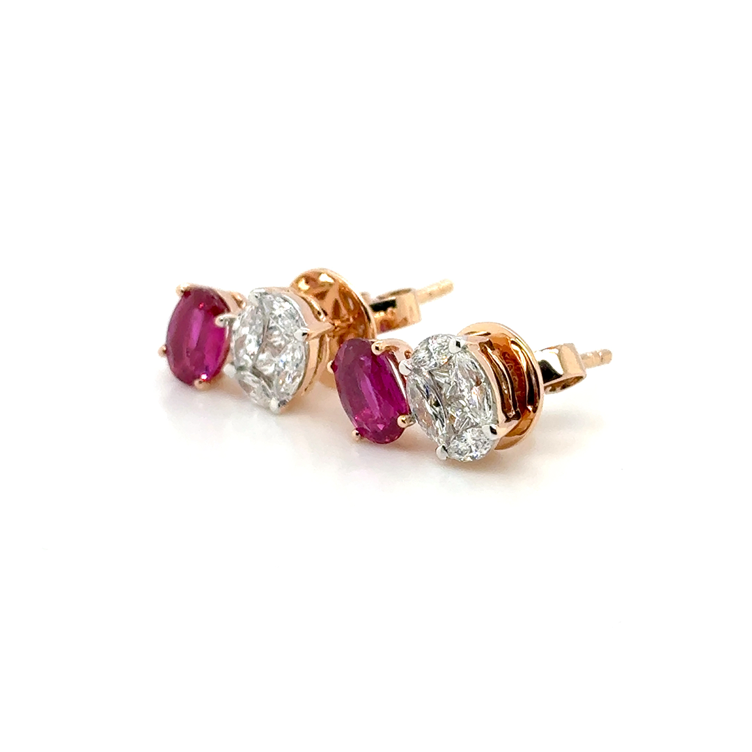 Two Stones Ruby Diamond Earrings - BV 17