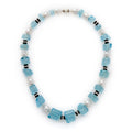 White Gold, Aquamarine, Cultured Pearl, Onyx and Diamond Bead Necklace