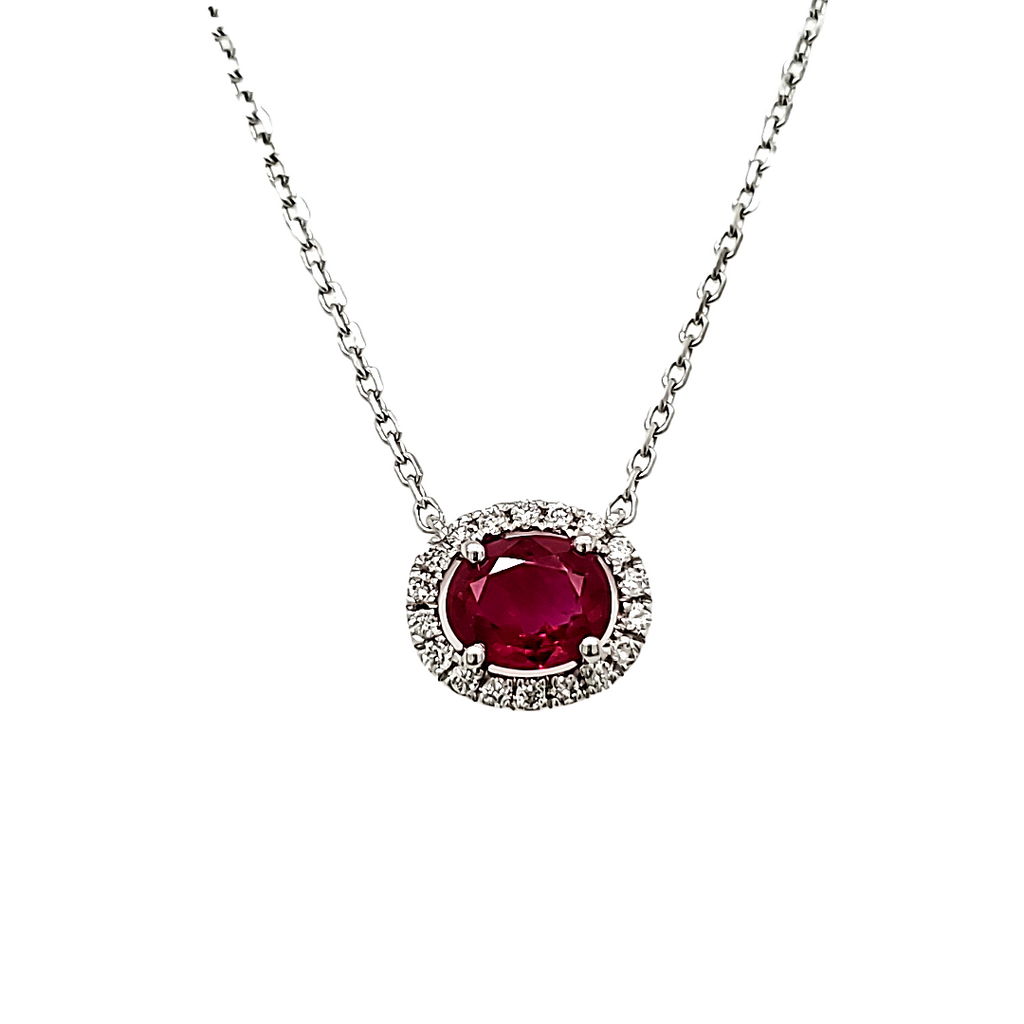 GIA-Certified Pigeon’s Blood Ruby Cts 0.83 and Round Diamond Necklace