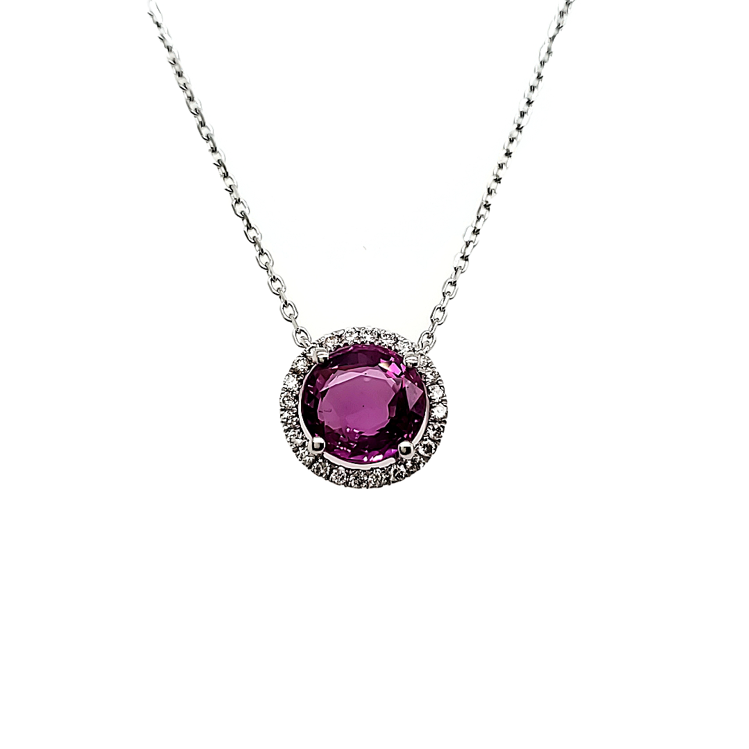 GIA Certified Purplish Pink Sapphire Pendant with Diamonds