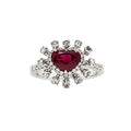 GRS Certified Burmese Pigeon's Blood Ruby Heart and Rose Cut Round Diamond Ring