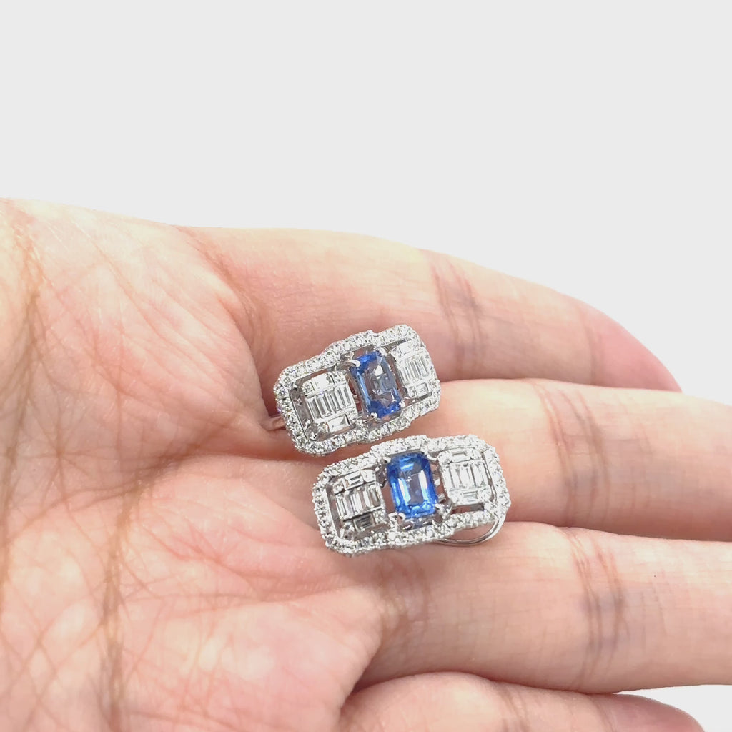 18K Sapphire Diamond Rectangle Earrings - BV 2