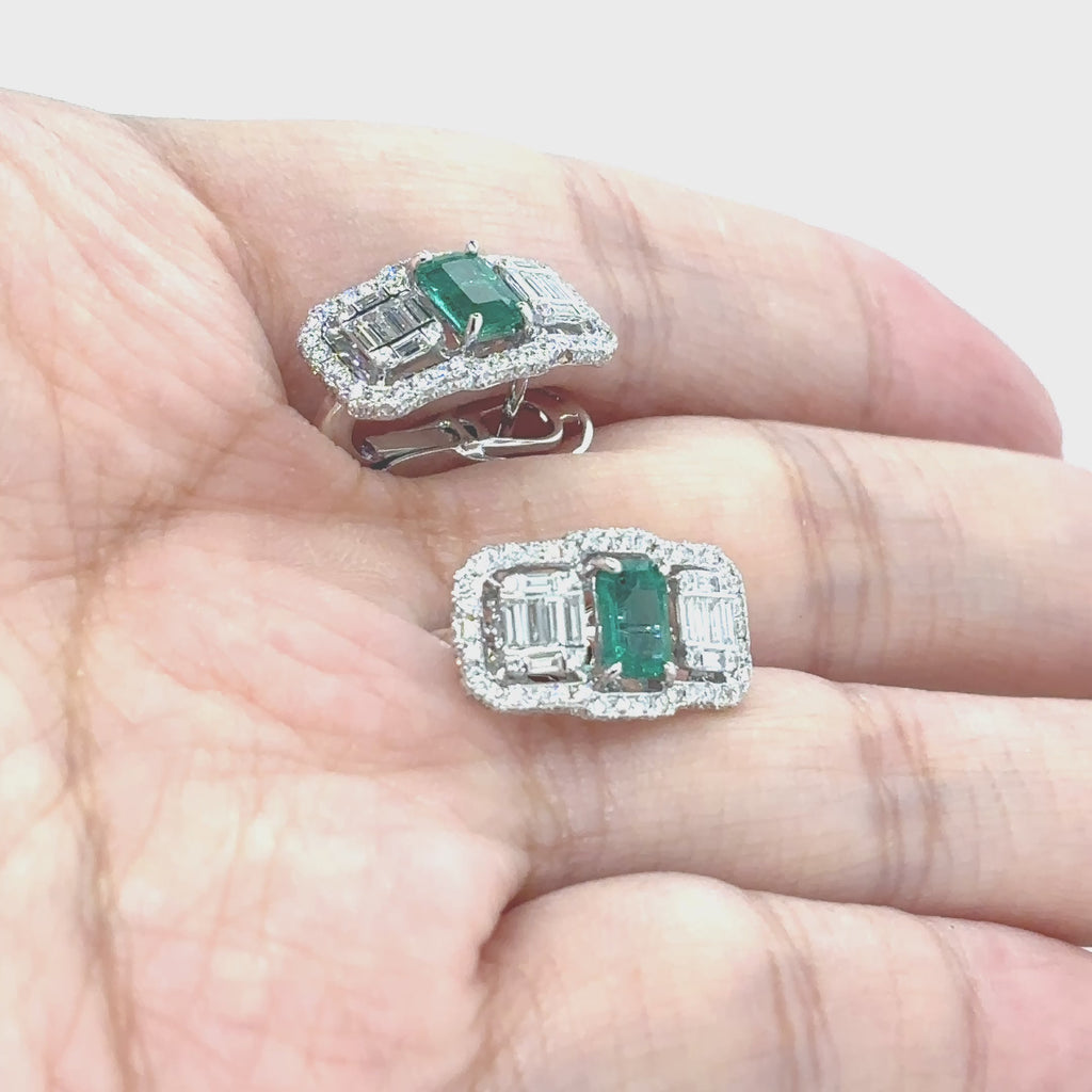 18K Emerald Diamond Rectangle Earrings - BV 3