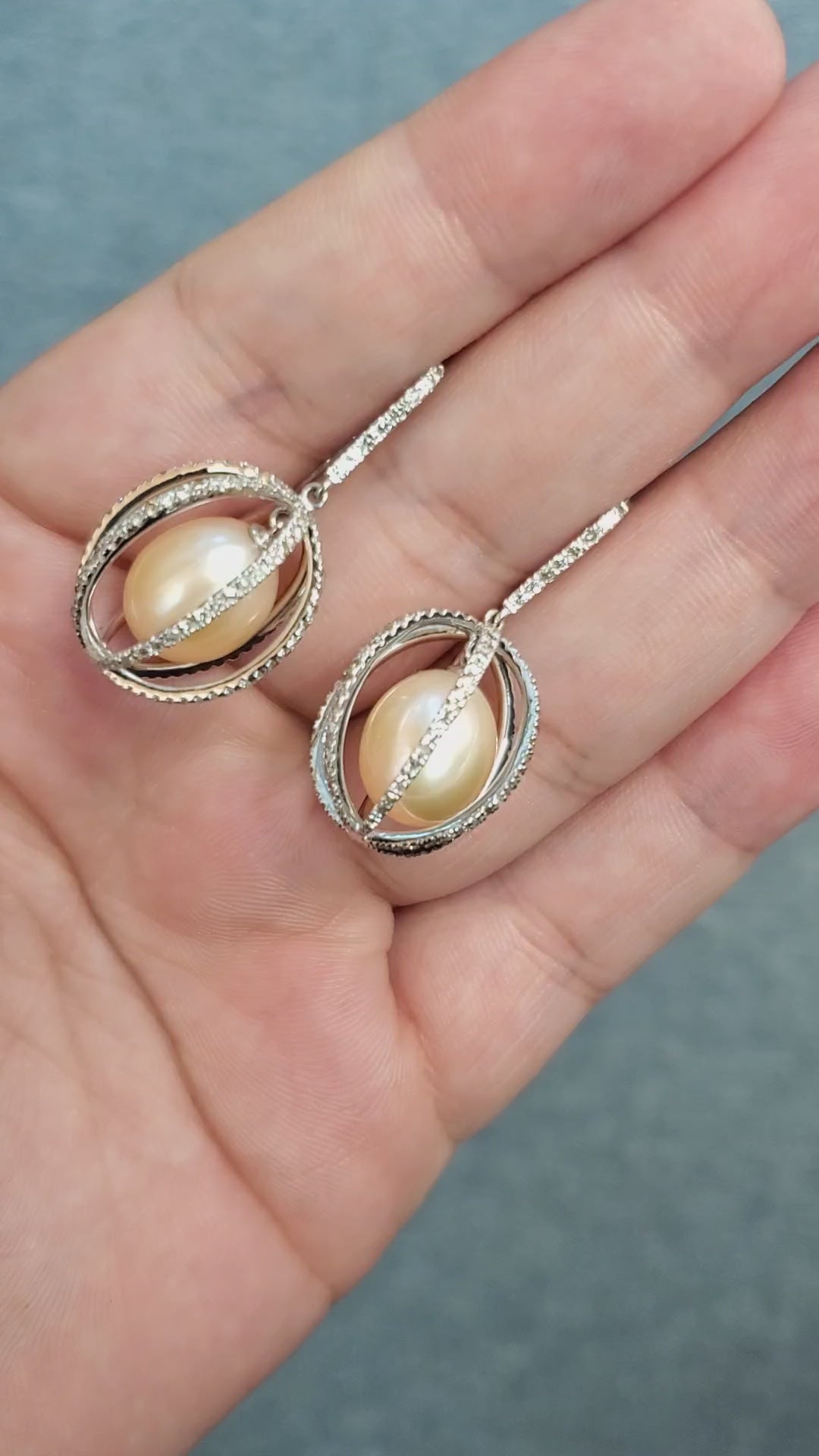 Golden Pearls and Diamond White Gold Earrings