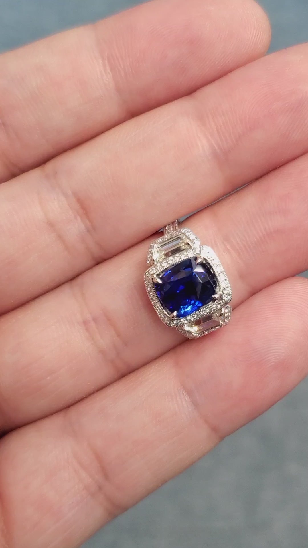 18K White Gold 3.02 cts Sapphire and Diamond Ring