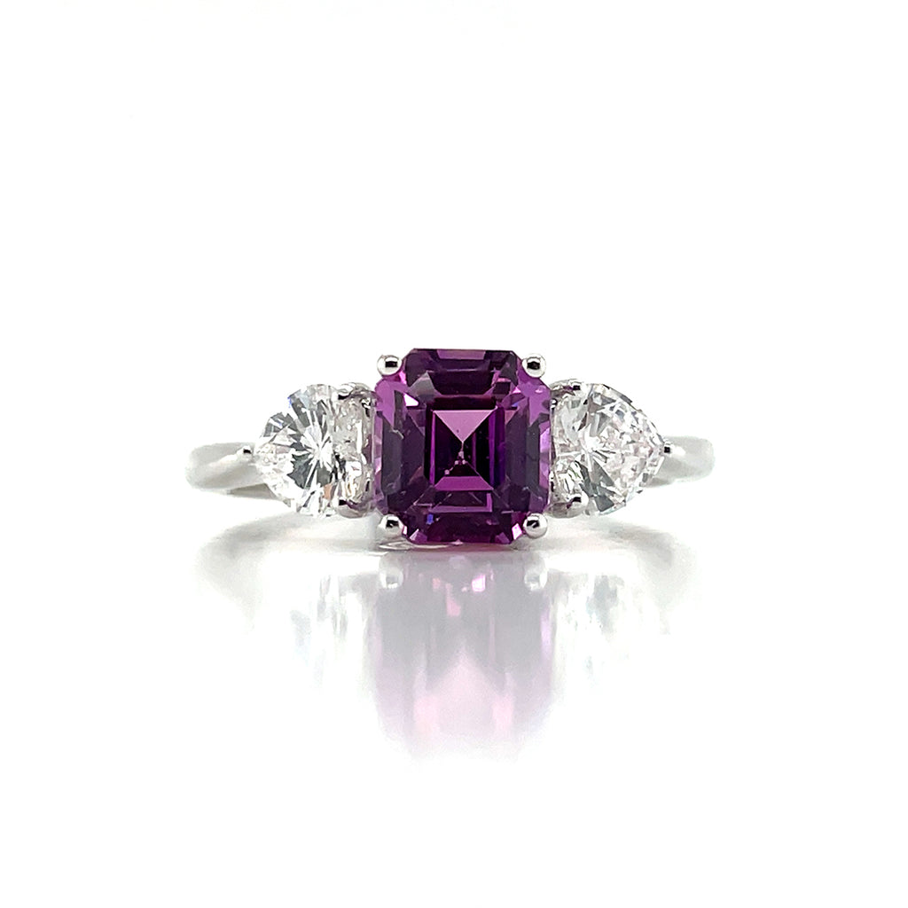 GIA Cert No Heat Purplish Pink Sapphire Cts 2.26 Heart Diamond Engagement Ring