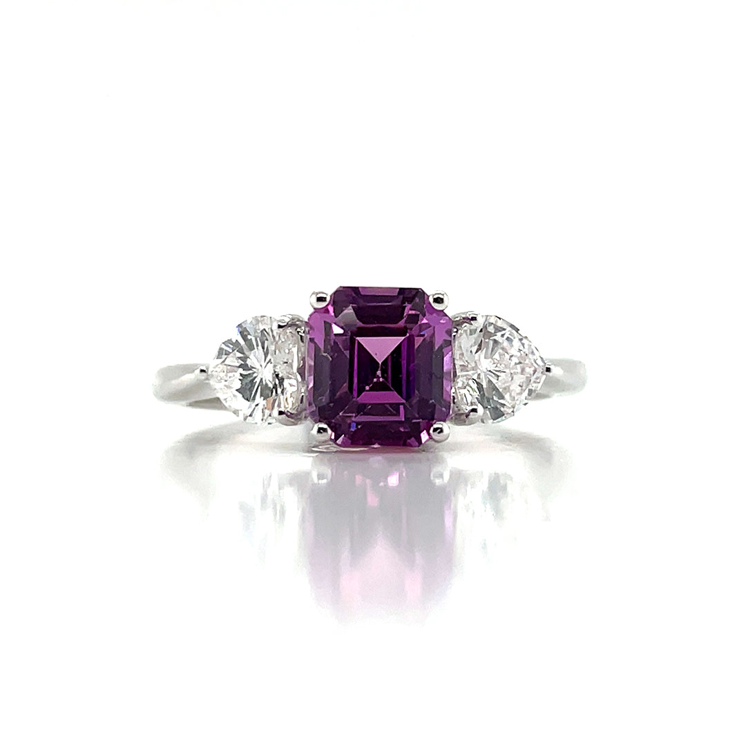 GIA Cert No Heat Purplish Pink Sapphire Cts 2.26 Heart Diamond Engagement Ring
